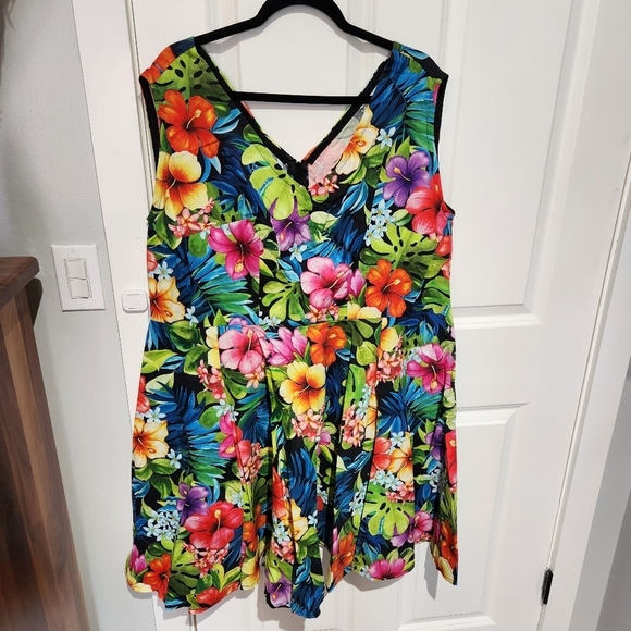 floral Hawaiian tiki fit and flare retro dress 4x pinup vintage - Picture 1 of 7